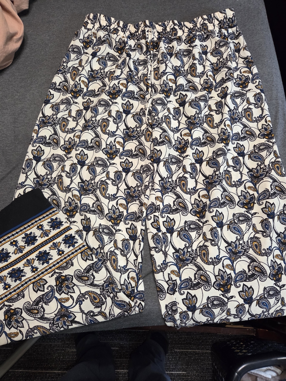 Floral Paisley Wide Leg Pants - Blue & Gold on Cream